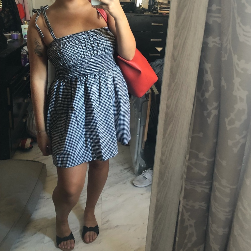 Elastic gingham dress